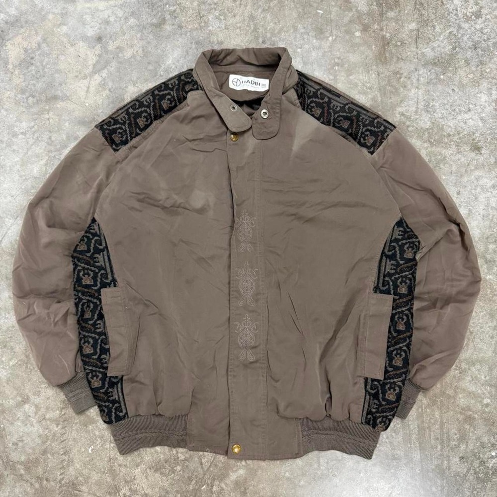 Vintage 90s Hadih Brown Bomber Jacket Mens Large Southwestern Tribal Tapestry L